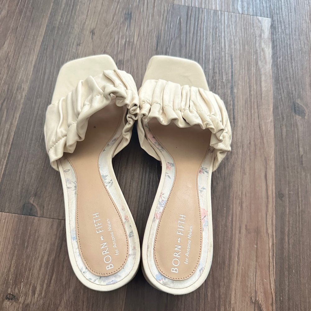 Cream Ruched Slip-On Mules - Picture 2 of 4